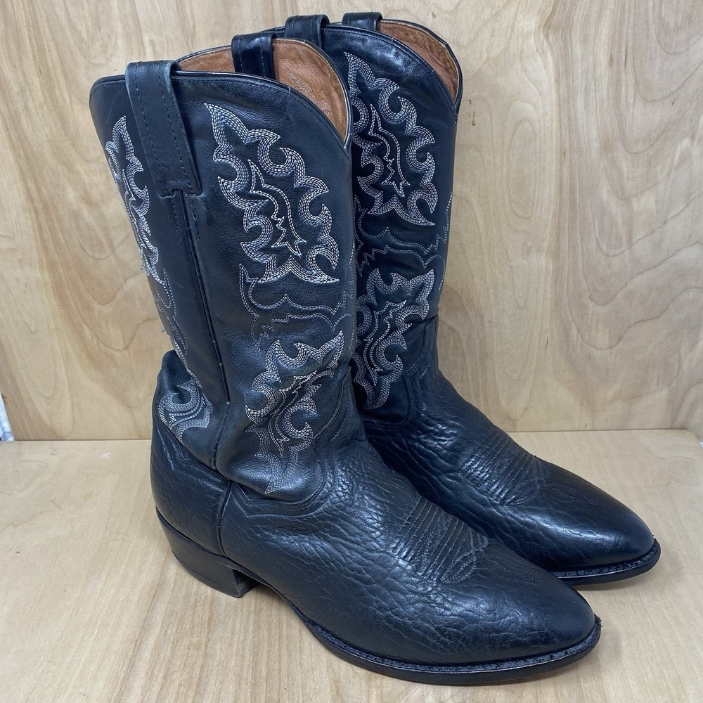 Vintage DAN POST Boots Men's Sz 10 EW Black Cowhide Leather Cowboy